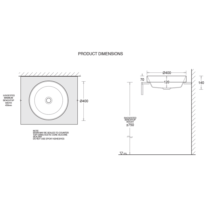 Gemelli Circle Semi-Inset Round Basin 400mm