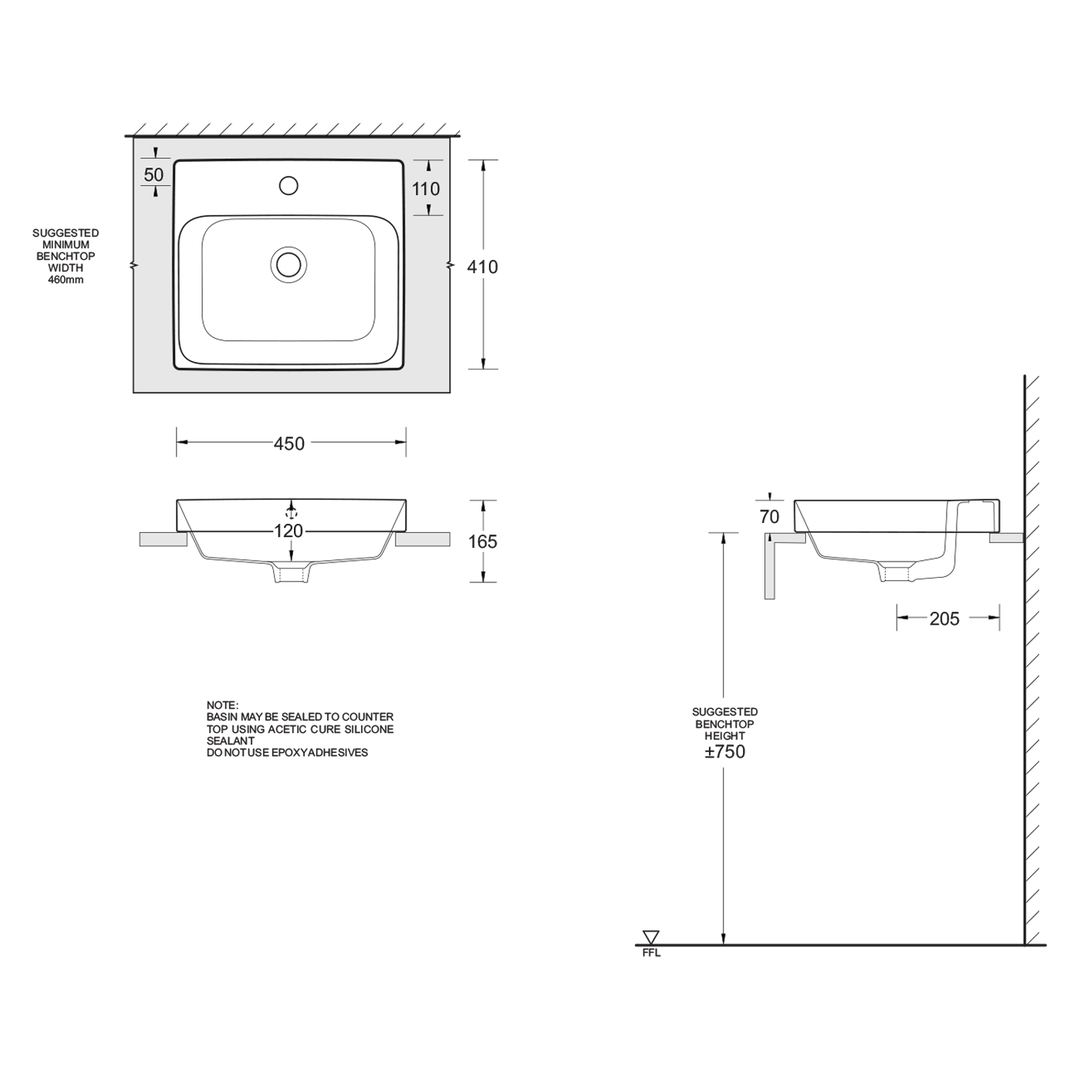 Gemelli Rectangular Semi-Inset Basin