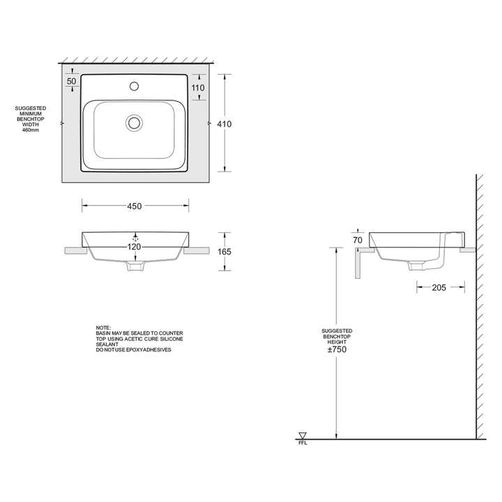 Gemelli Rectangular Semi-Inset Basin