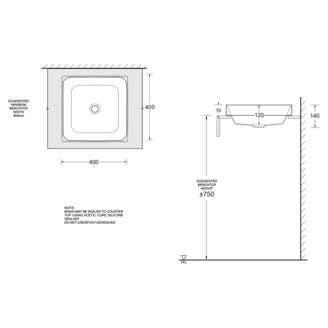 Gemelli Square Semi-Inset Basin