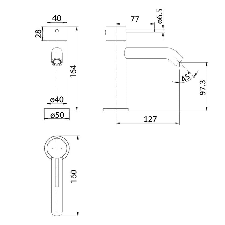 Hali Curved Pin Handle Short Basin Mixer