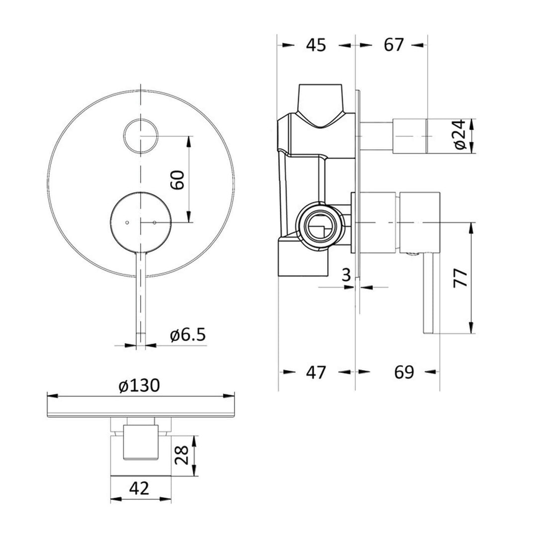 Hali Pin Handle Shower Wall Mixer with Diverter