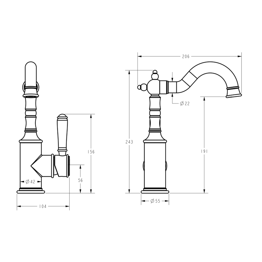 Clasico Brass Handle Basin Mixer