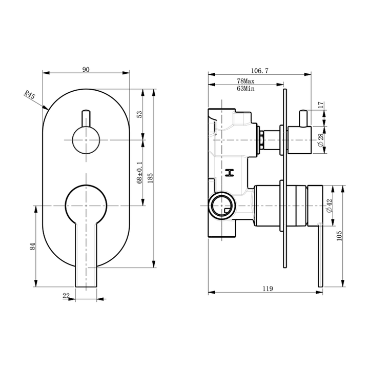 Iris Slim Diverter Wall Mixer