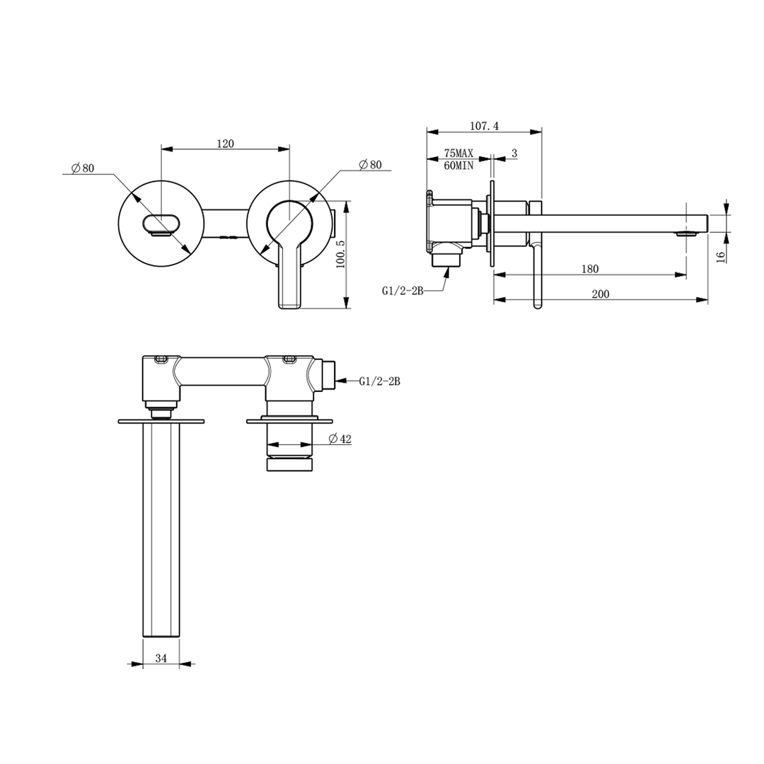 Iris Slim Wall Mixer and Spout Set