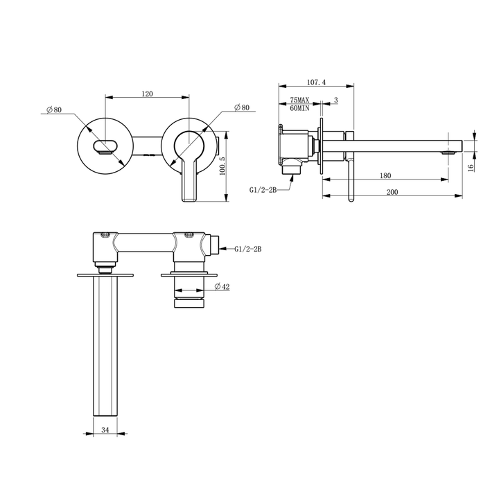 Iris Slim Wall Mixer and Spout Set