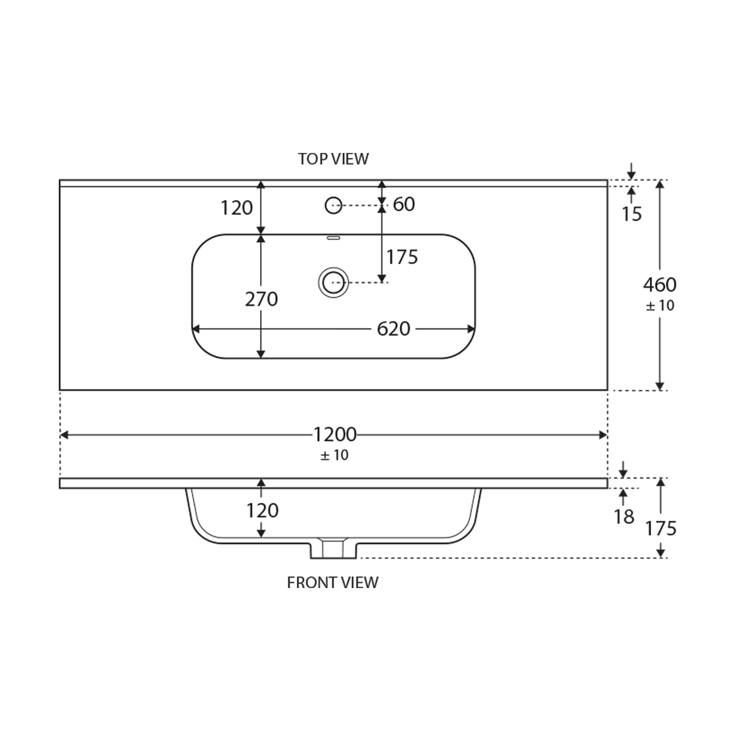 Joli Vanity Ceramic Benchtop Sink with Taphole (600-1200mm)