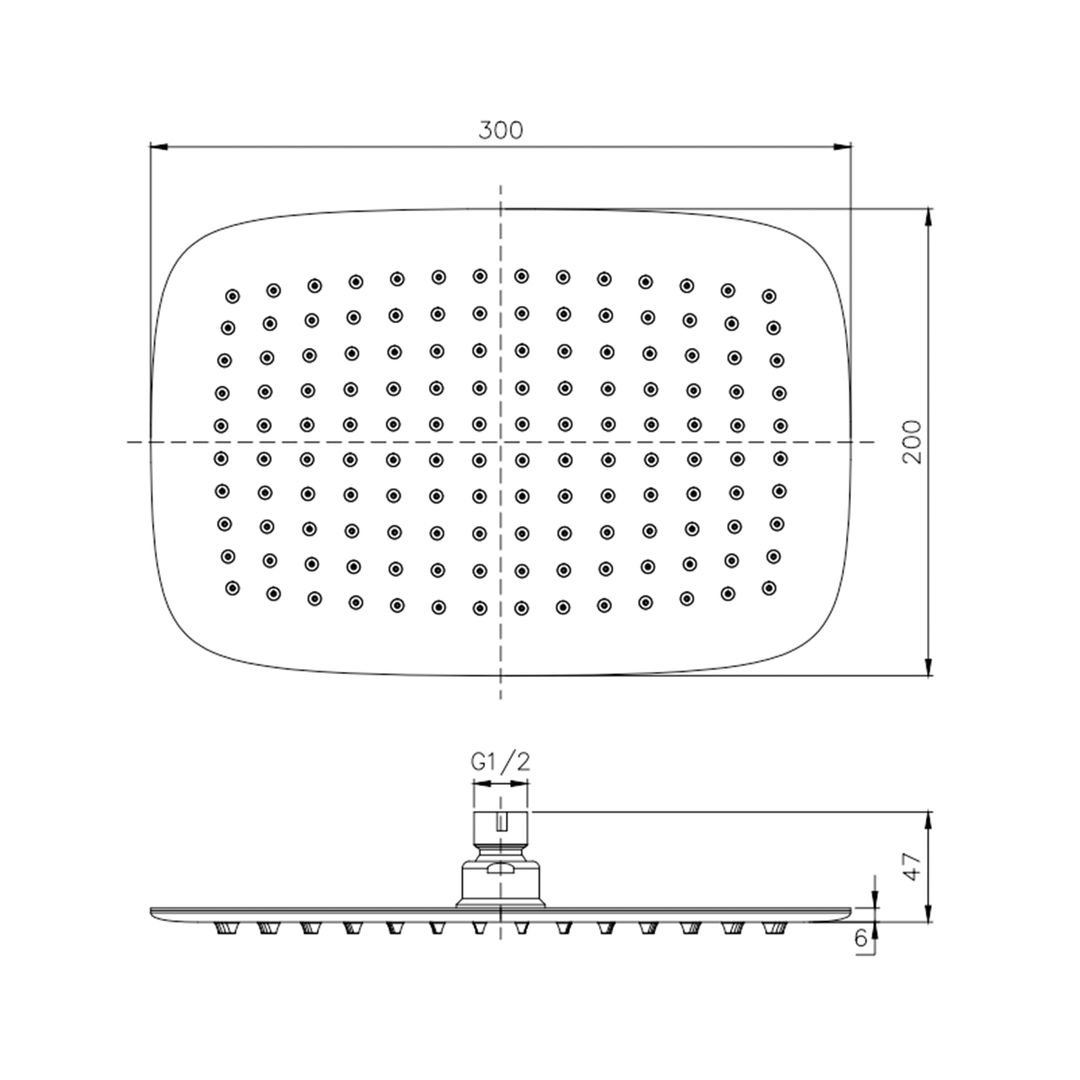 Kasten Large Rain Shower Head 300x200mm