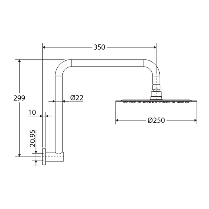 Kaya Gooseneck Shower Arm with Head Set 250mm