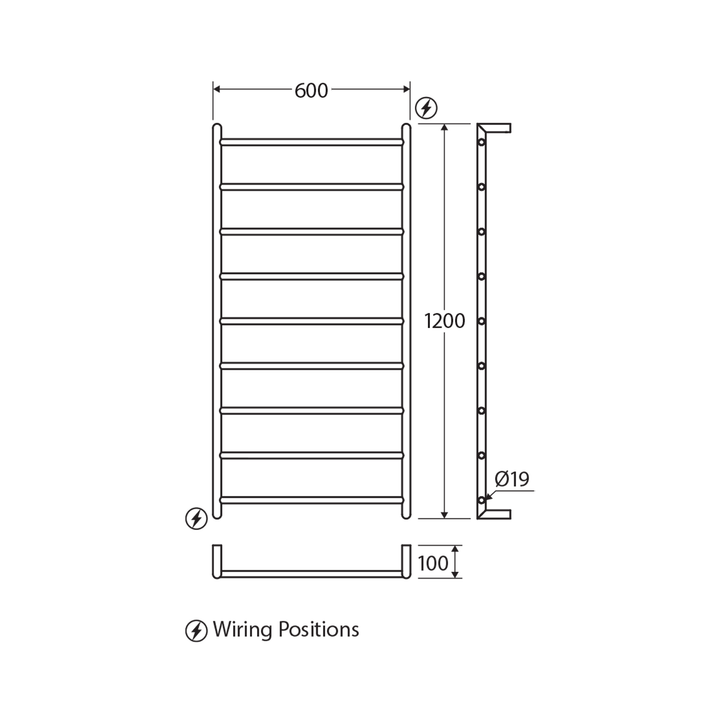 Kaya 9 Bar Heated Towel Rack 600x800mm