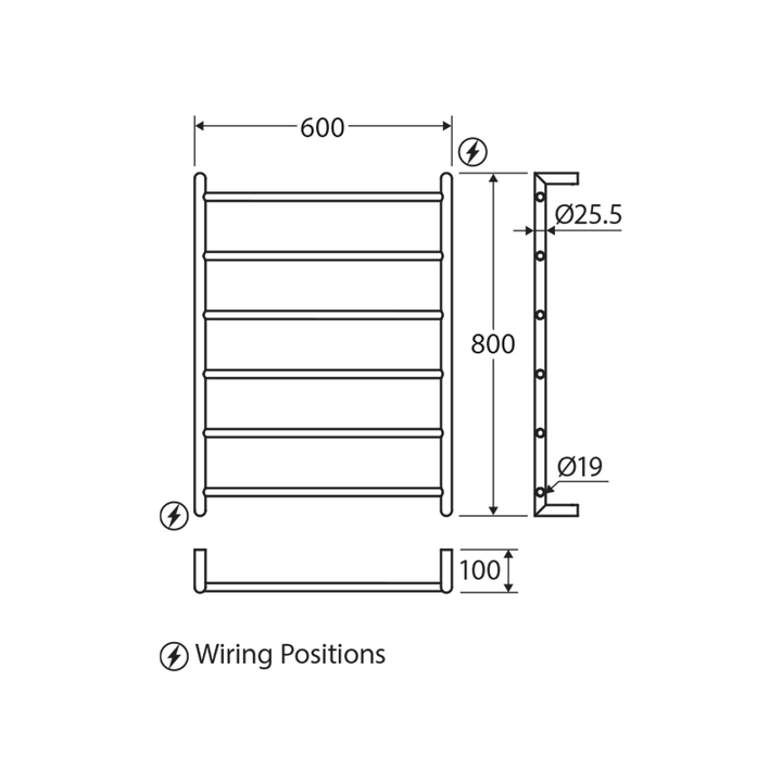 Kaya 6 Bar Heated Towel Rack 600x800mm