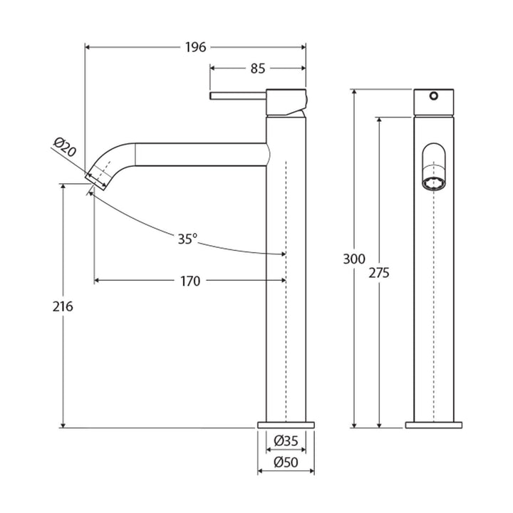 Kaya High Rise Tall Pin Handle Basin Mixer