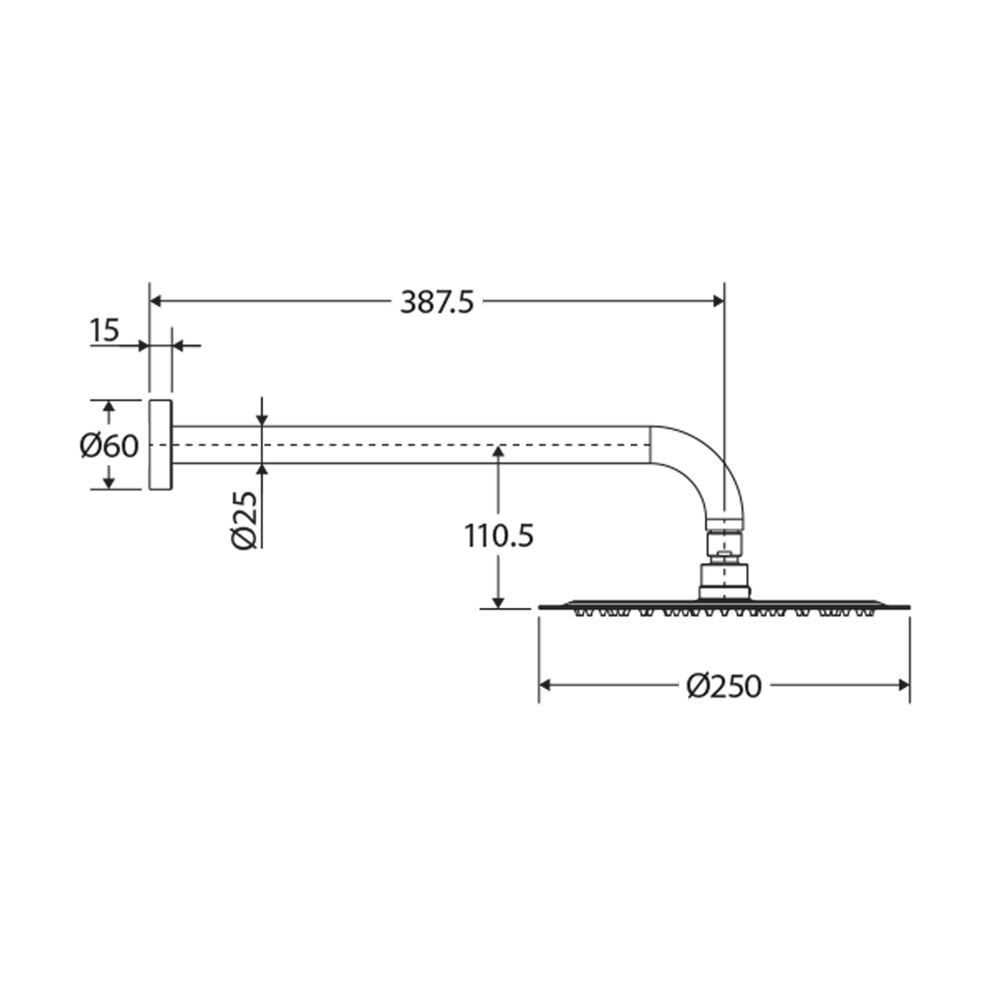 Kaya Horizontal Shower Arm with Head Set 250mm