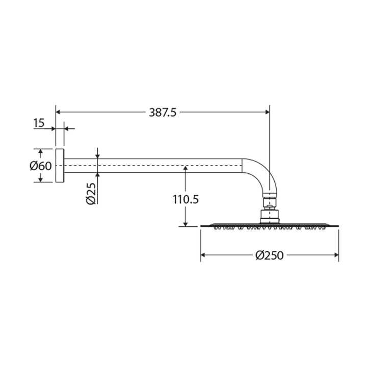 Kaya Horizontal Shower Arm with Head Set 250mm