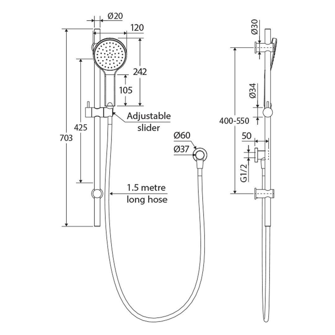 Kaya Sliding Handset Shower Rail