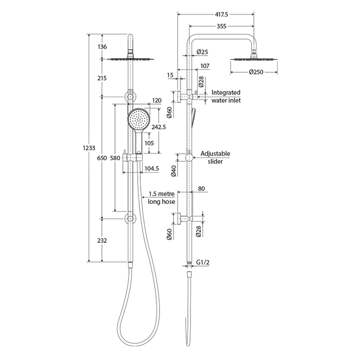 Kaya Twin Shower Head Rail Set