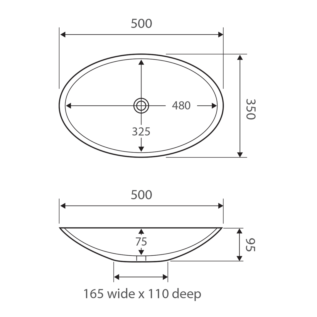 Keeto Slim Above Counter Basin 500x350mm