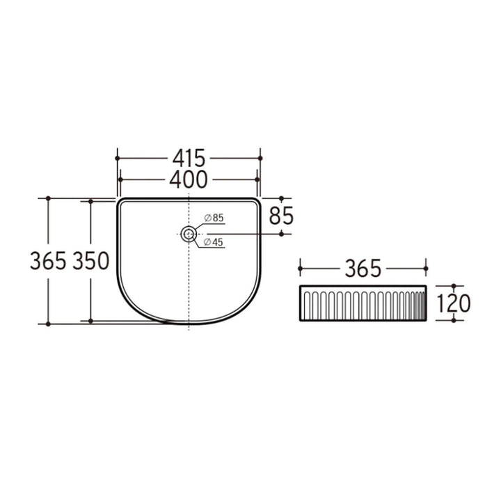 Kira Arch Fluted Above Counter Ribbed Basin 415x365mm