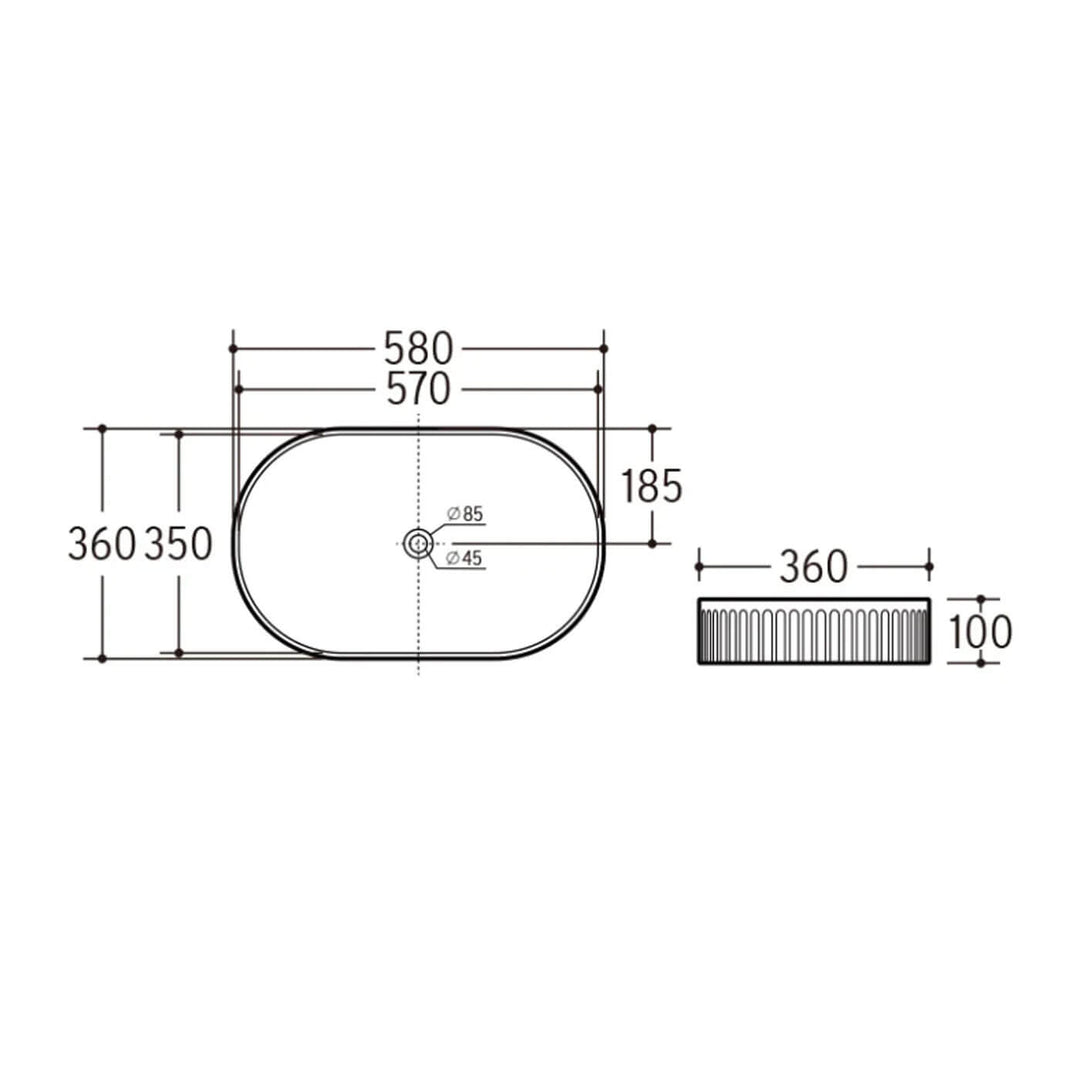 Kira Pill Fluted Above Counter Ribbed Basin 580x360mm