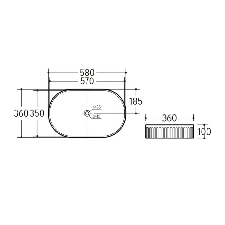 Kira Pill Fluted Above Counter Ribbed Basin 580x360mm