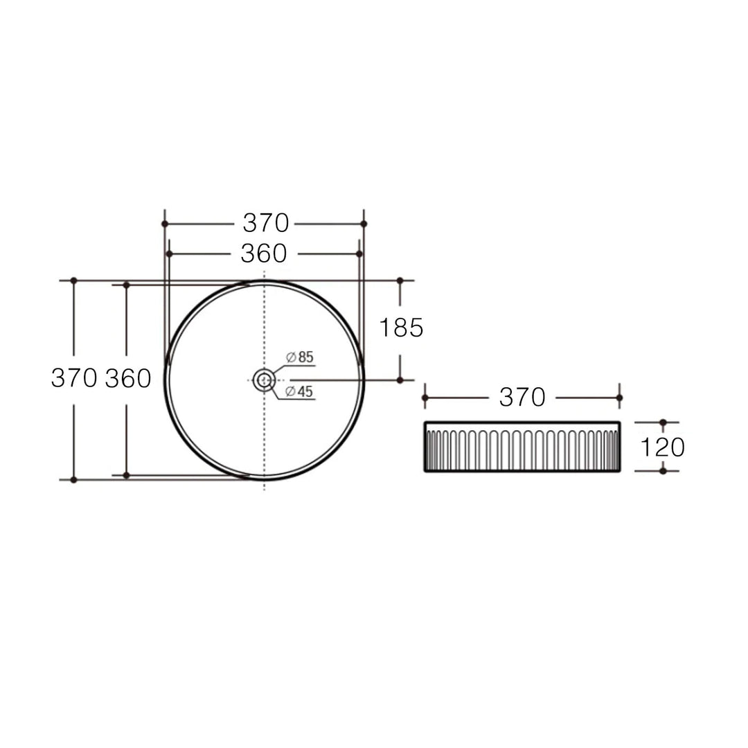 Kira Circle Fluted Above Counter Ribbed Basin 370x370mm