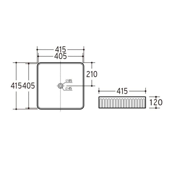 Kira Square Fluted Above Counter Ribbed Basin 415x415mm