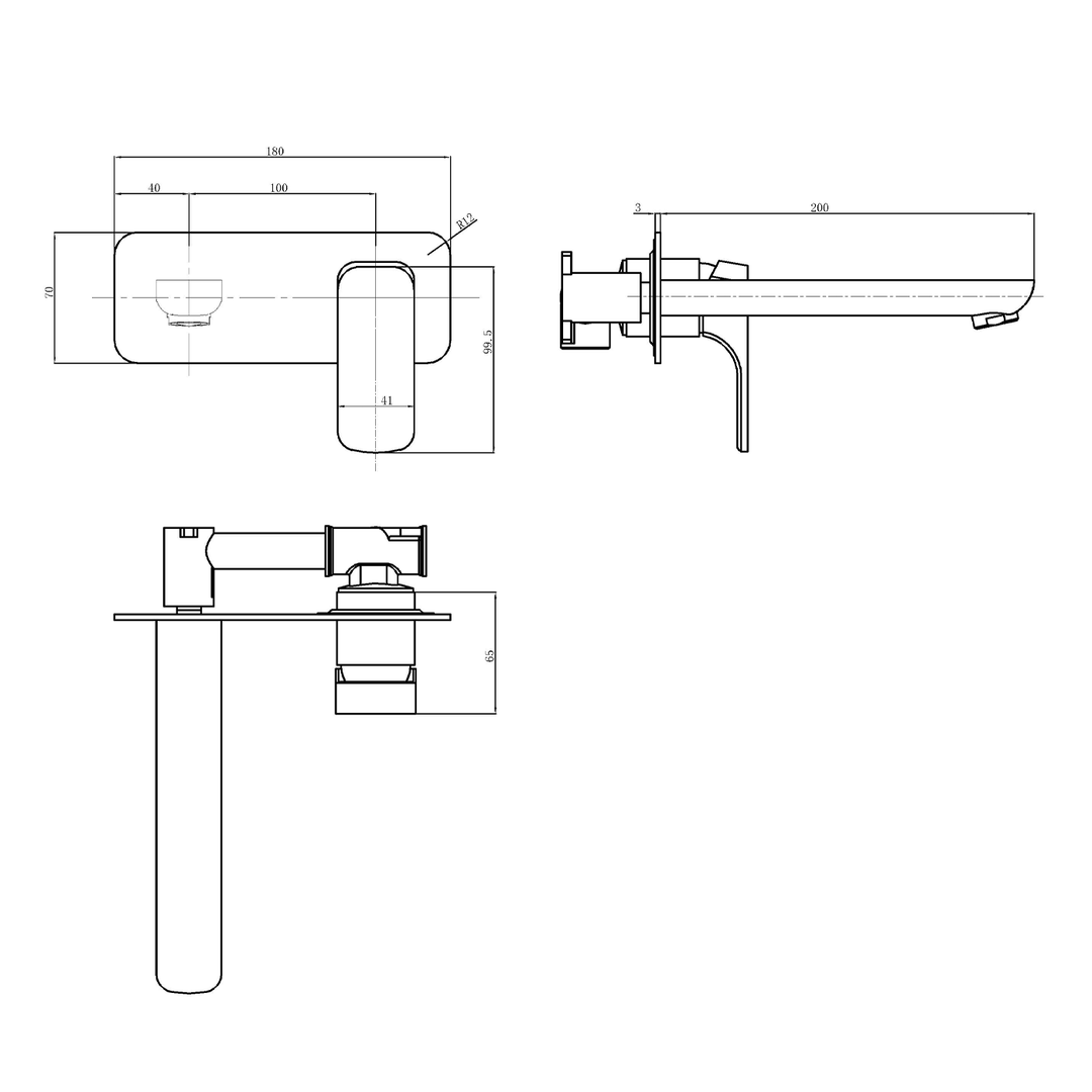 Kompakt Square Wall Mixer Spout Set