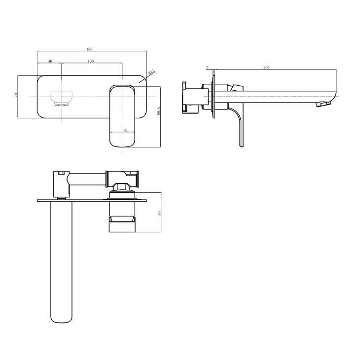 Kompakt Square Wall Mixer Spout Set