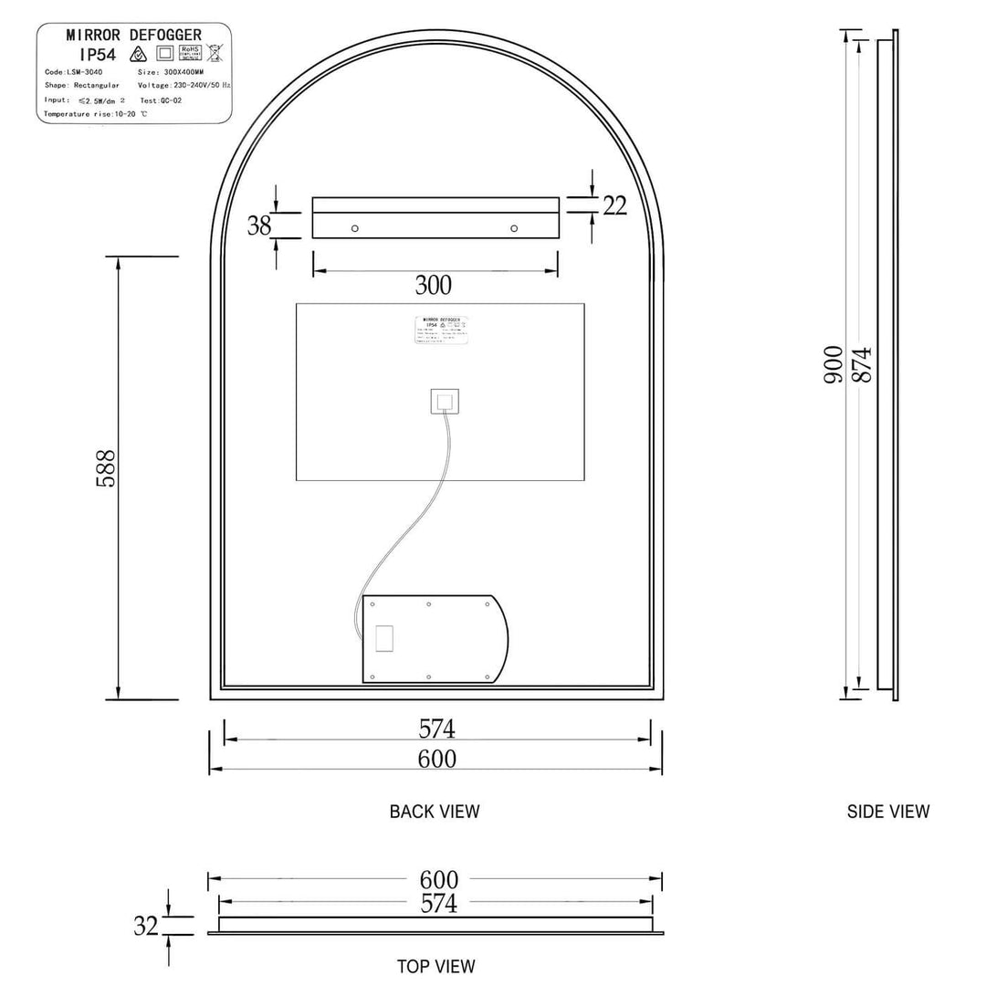 LED Archie Pill Oval Bathroom Anti-Fog Mirror 900x600mm