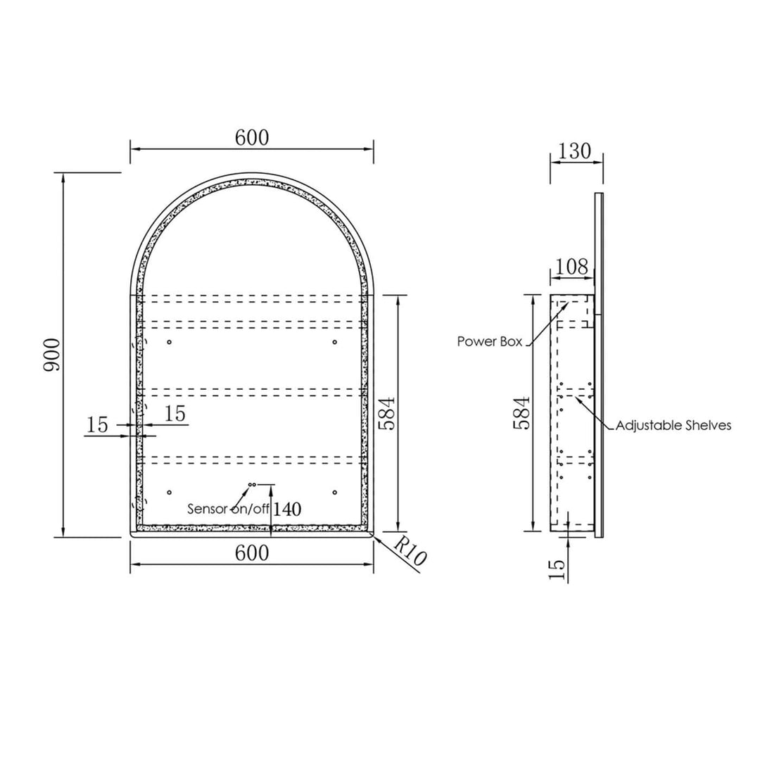 LED Archie Mirror Shaving Cabinet Arched 900x600mm