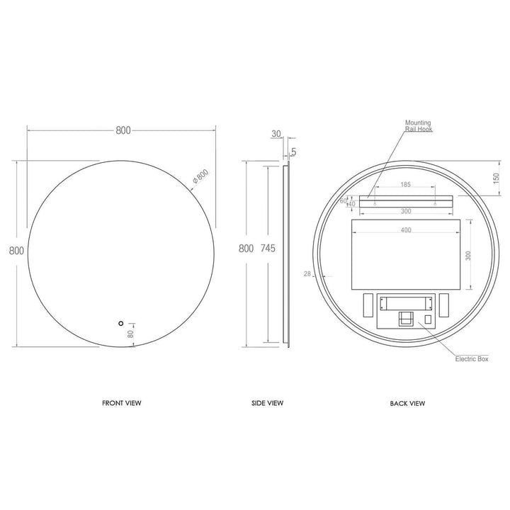 LED Bondi Circle Bathroom Anti-Fog Backlit Mirror 800mm