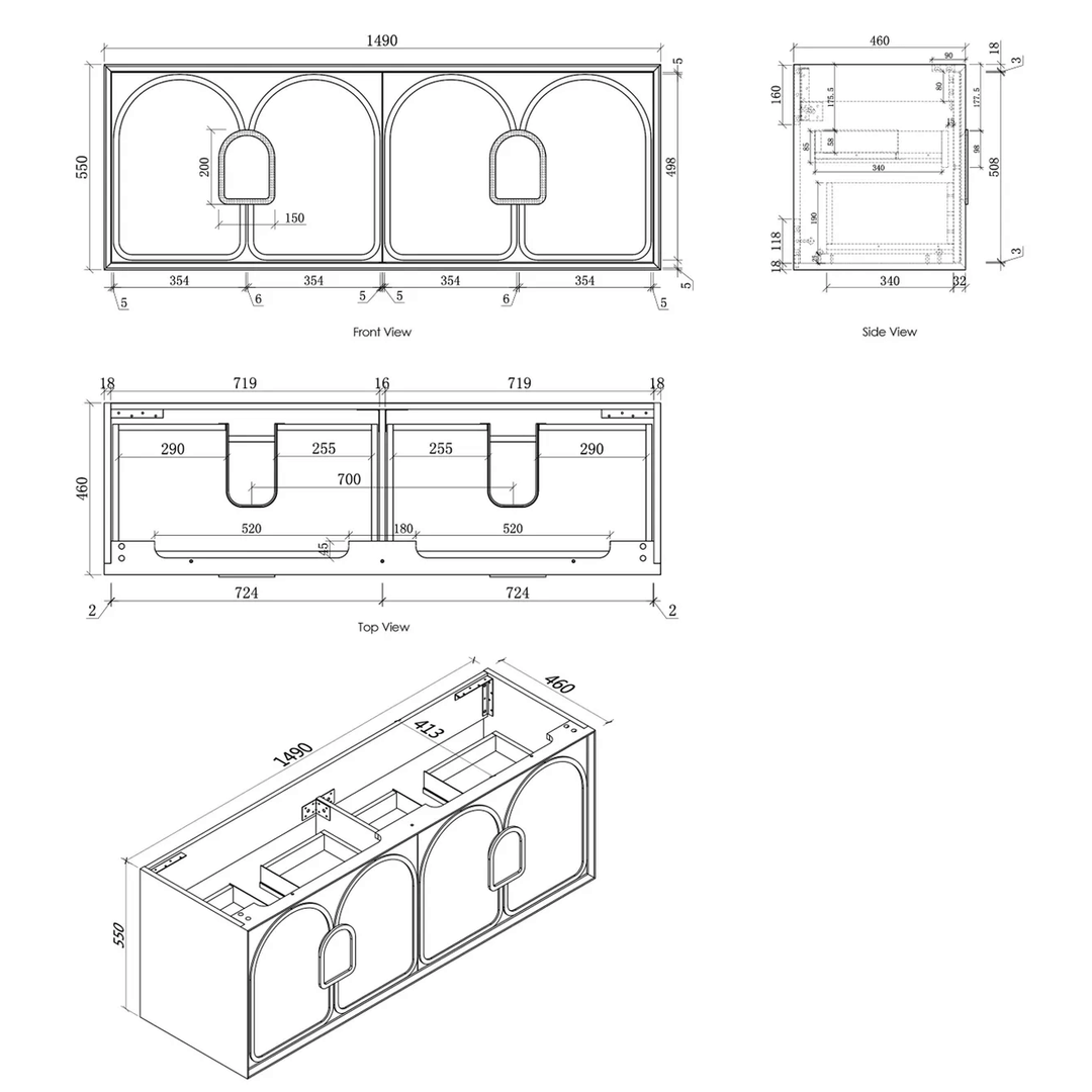 Laguna Black Oak Wall Hung Vanity (600-1800mm)