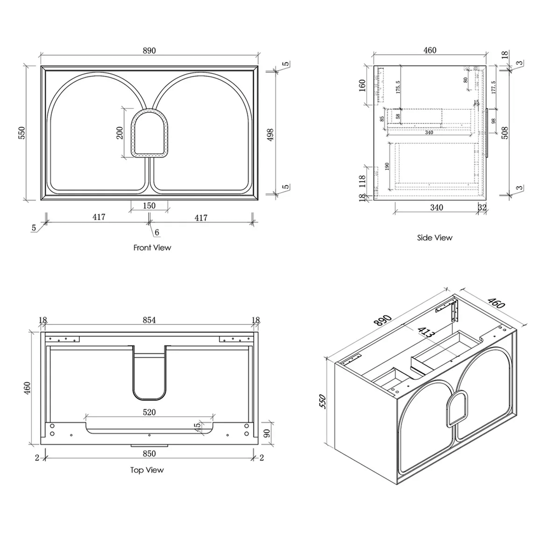 Laguna Black Oak Wall Hung Vanity (600-1800mm)