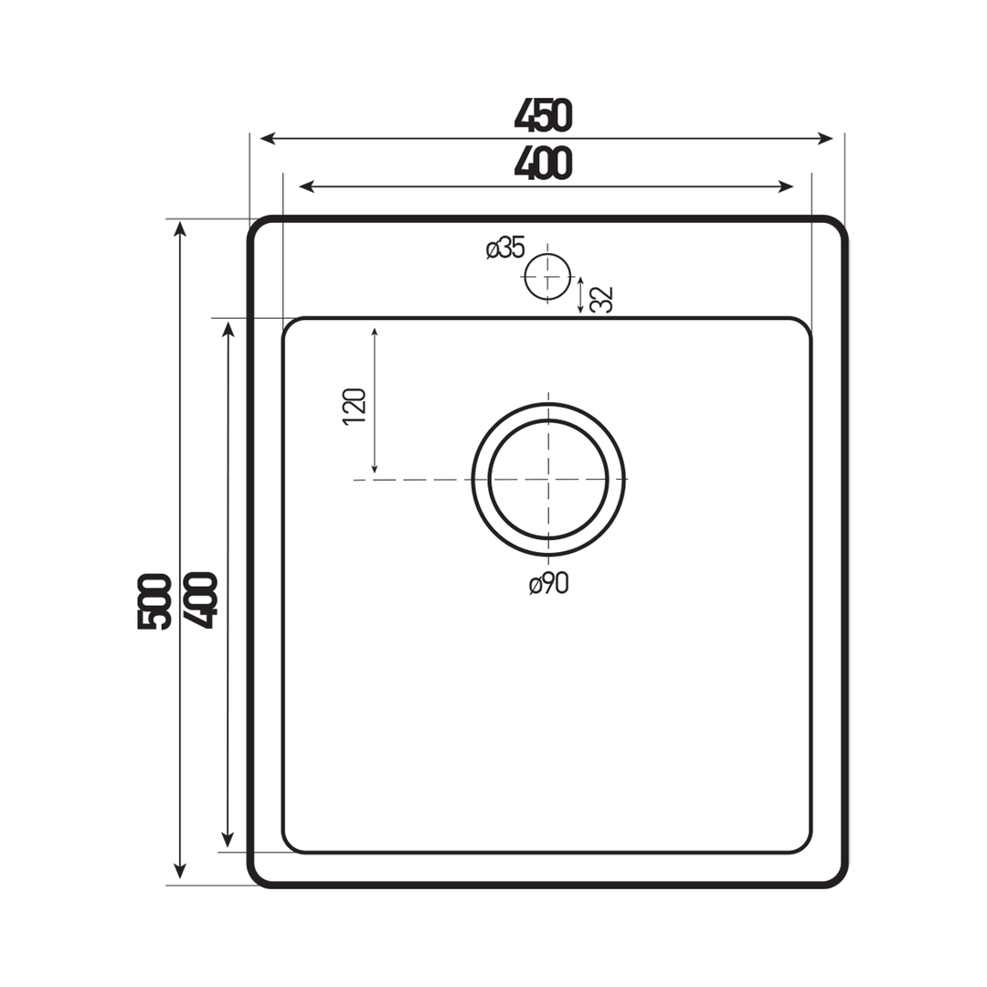 Lavello 35L Utility Sink with Tap Hole 450x500x250mm