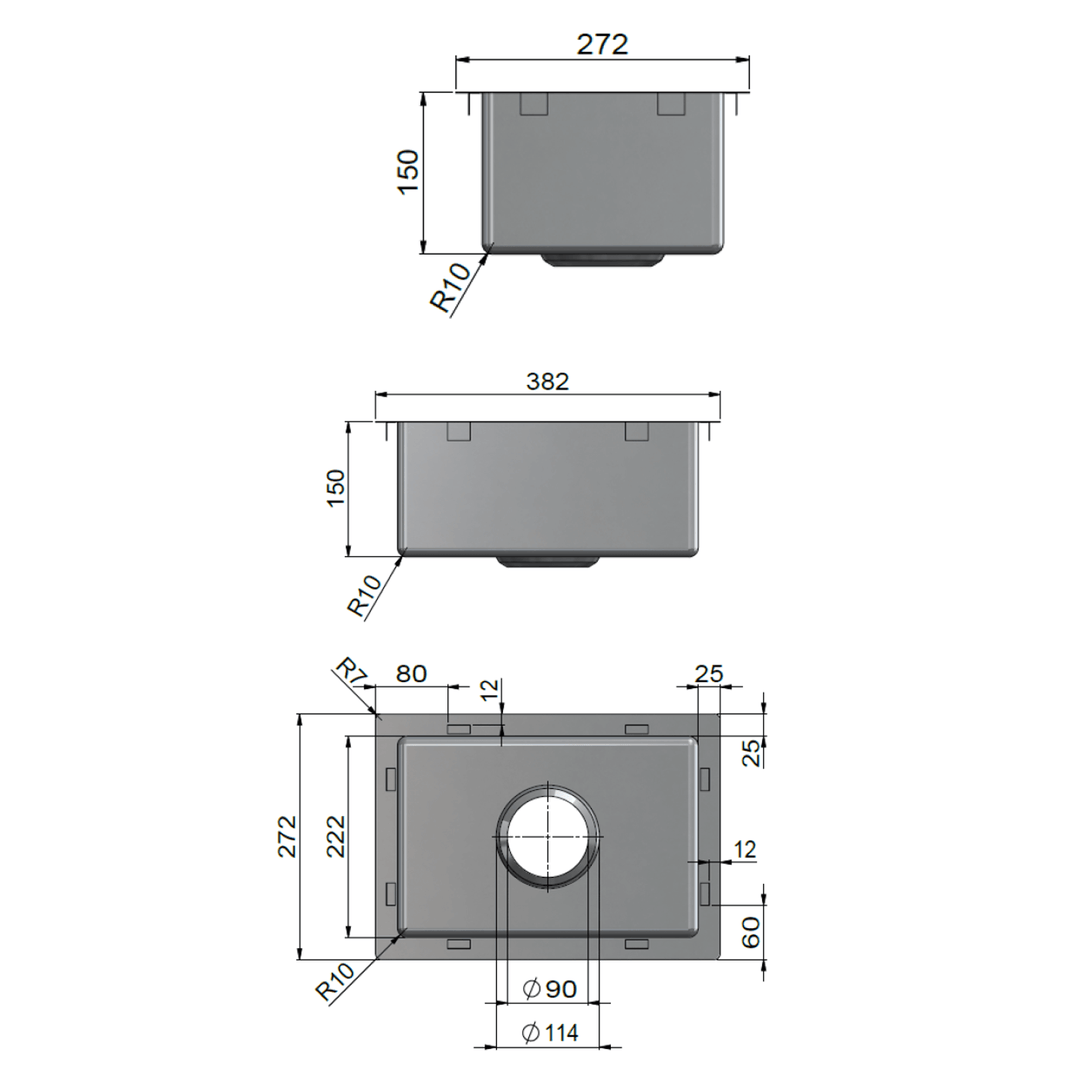 Lavello Mini Stainless Steel Bar Sink 272x382x150mm