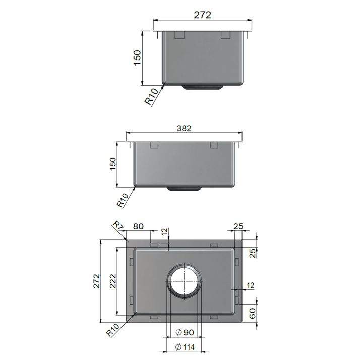 Lavello Mini Stainless Steel Bar Sink 272x382x150mm