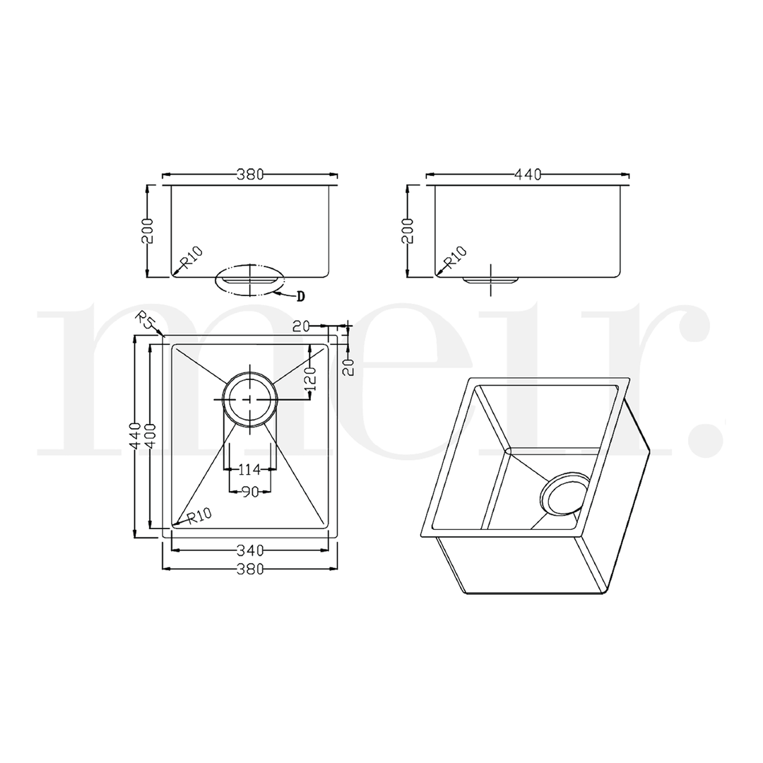 Lavello Single Bowl Stainless Steel Sink 380x440x200mm