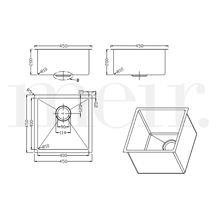 Lavello Single Bowl Stainless Steel Sink 450x450x200mm