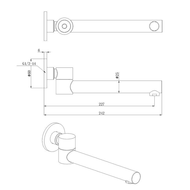 Leah Round Swivel Bath Spout 242mm