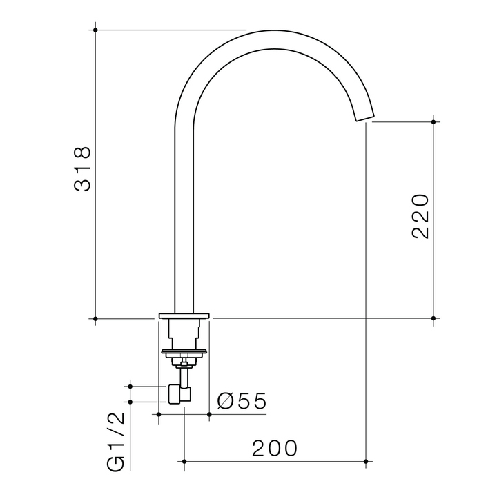 Liano II Gooseneck Hob Spout 200mm