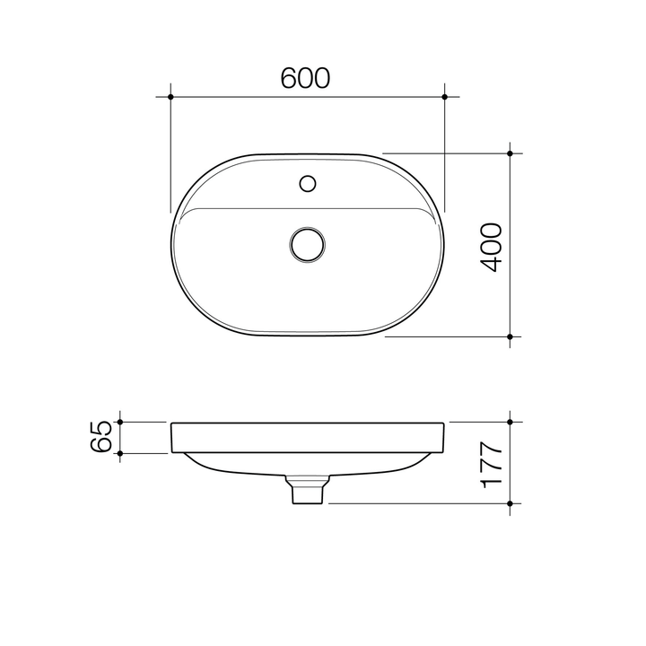 Liano II Oval Inset Basin 600x400mm