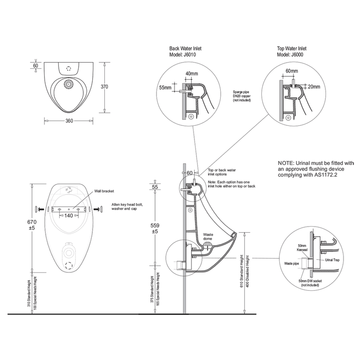 Life Wall Hung Sensor Urinal