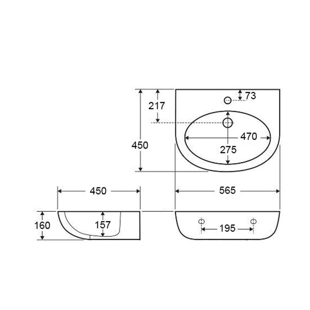 Liva Wall Hung DDA Disable Care Ceramic Basin 565x450mm