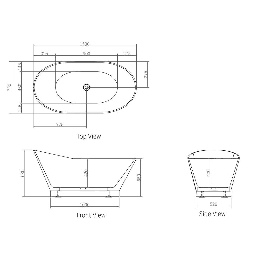 London Sloped Freestanding Bathtub 1500-1700mm Gloss White