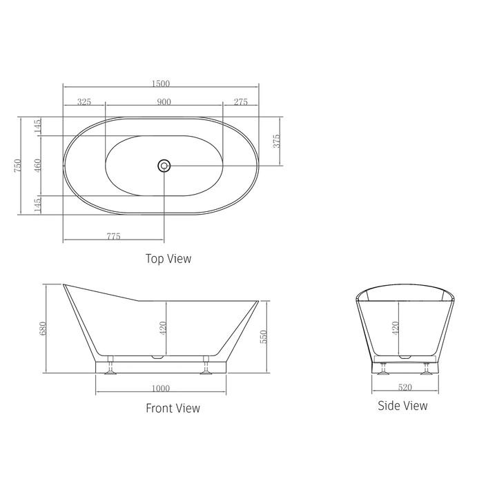 London Sloped Freestanding Bathtub 1500-1700mm Gloss White