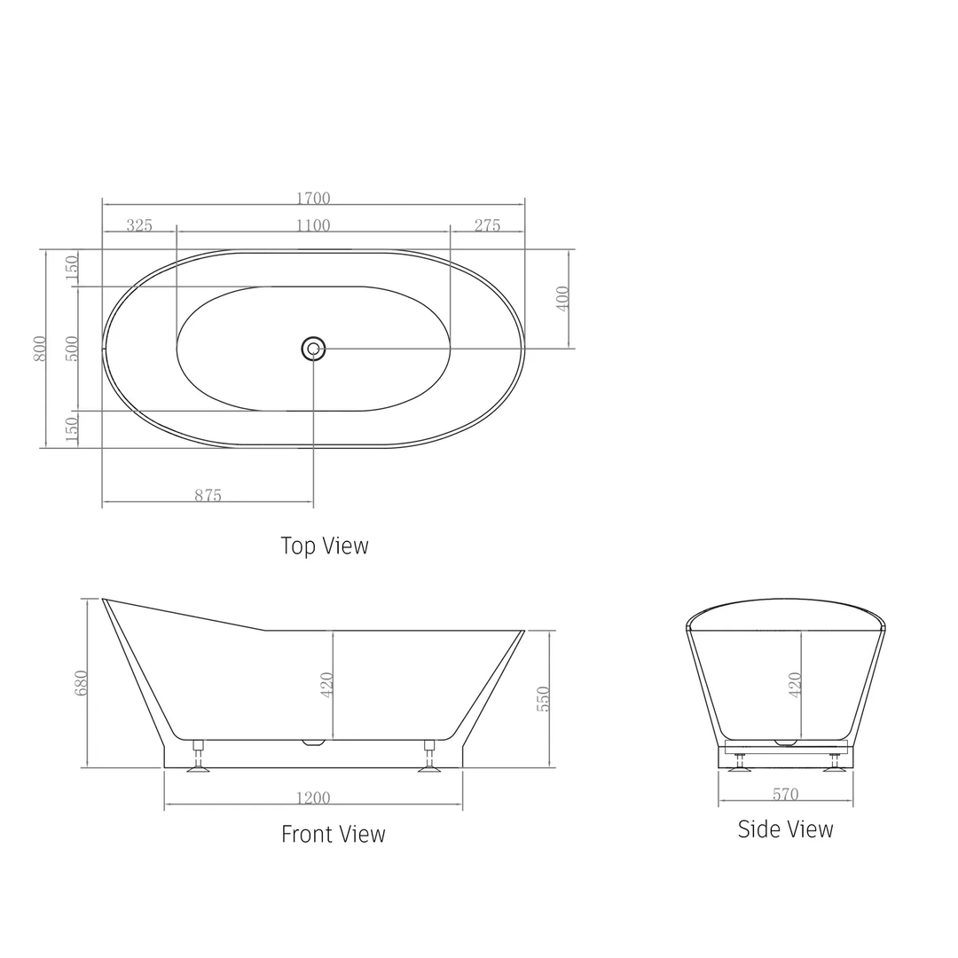 London Sloped Freestanding Bathtub 1500-1700mm Gloss White