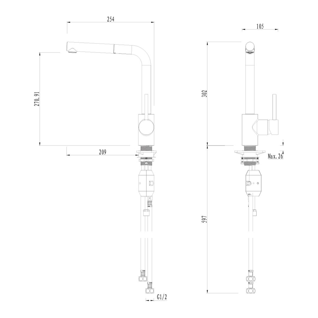 Lucia Side Lever Pull Out Sink Mixer