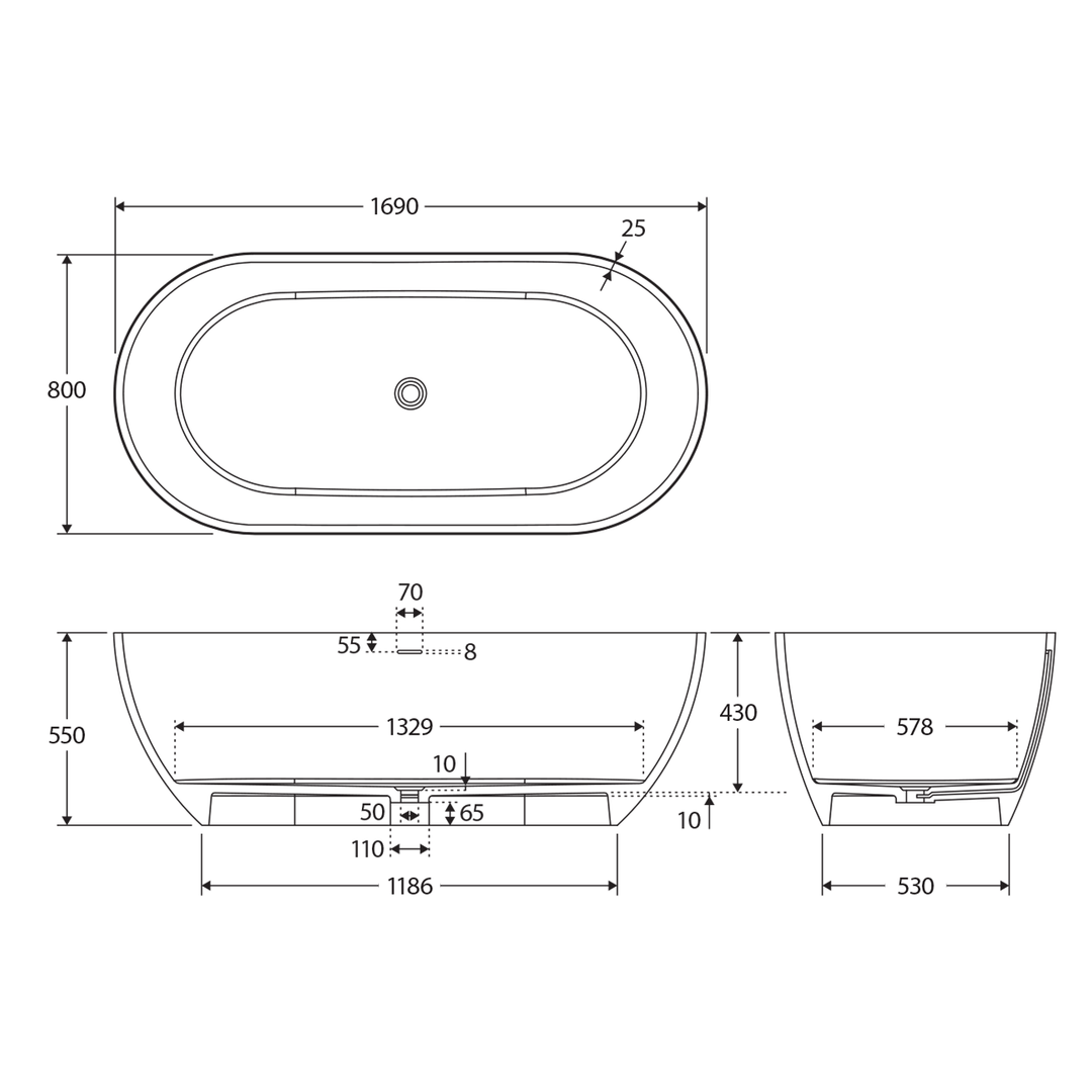 Luciana Freestanding Cast Stone Bathtub 1500-1690mm