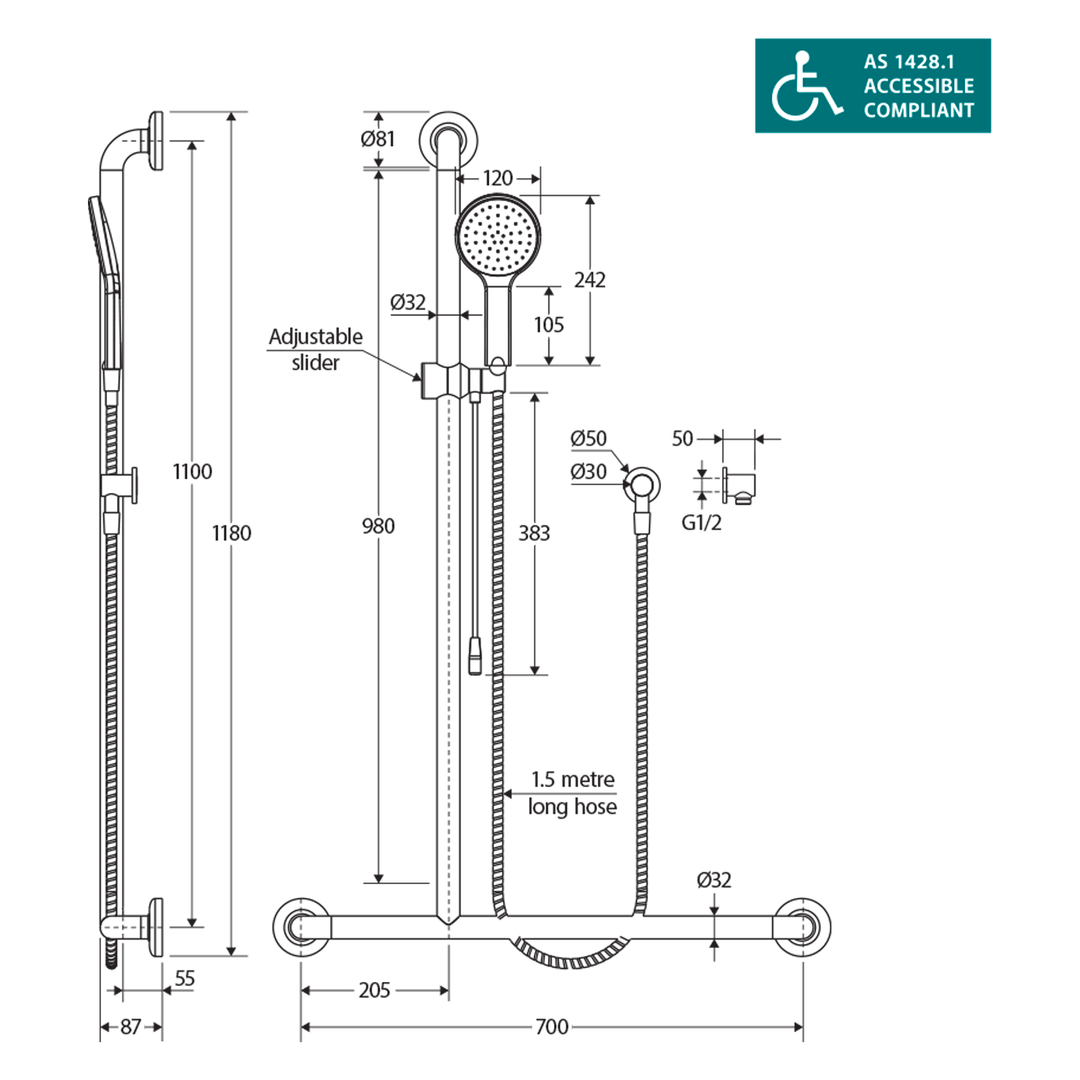 Luciana Care DDA Shower Rail with Grab Bar