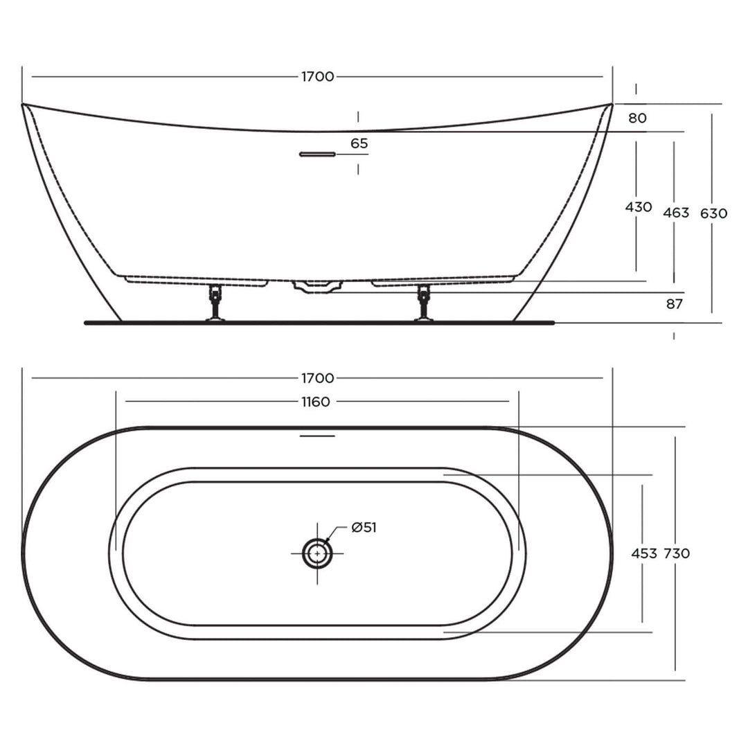 Luka Arch Freestanding Overflow Bathtub Gloss White 1700mm